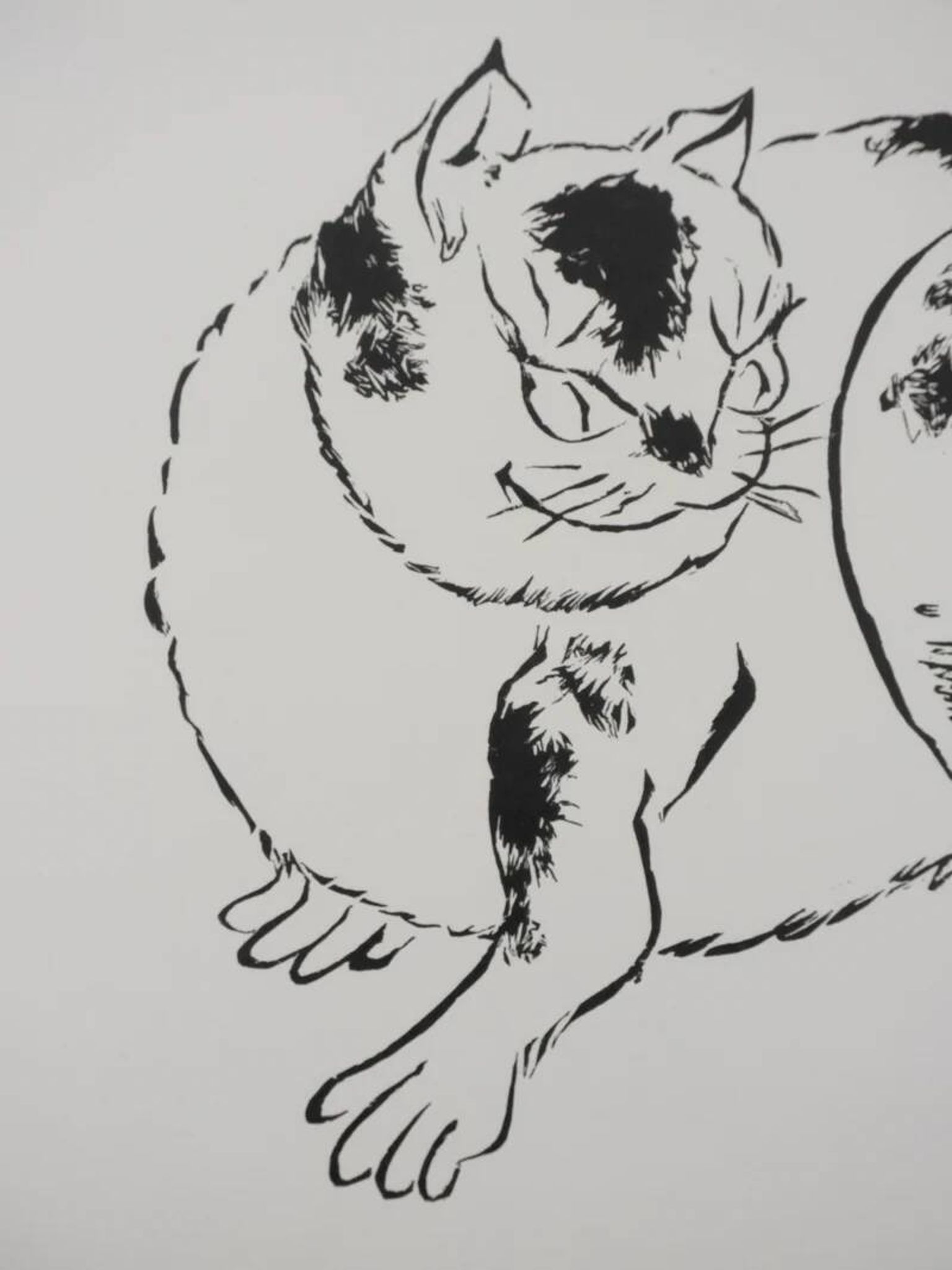 Mokuchu URUSHIBARA: Japanese print, The Cat, Signed woodblock print