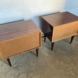 Pair of varnished bedside tables in vintage rosewood veneer 1950