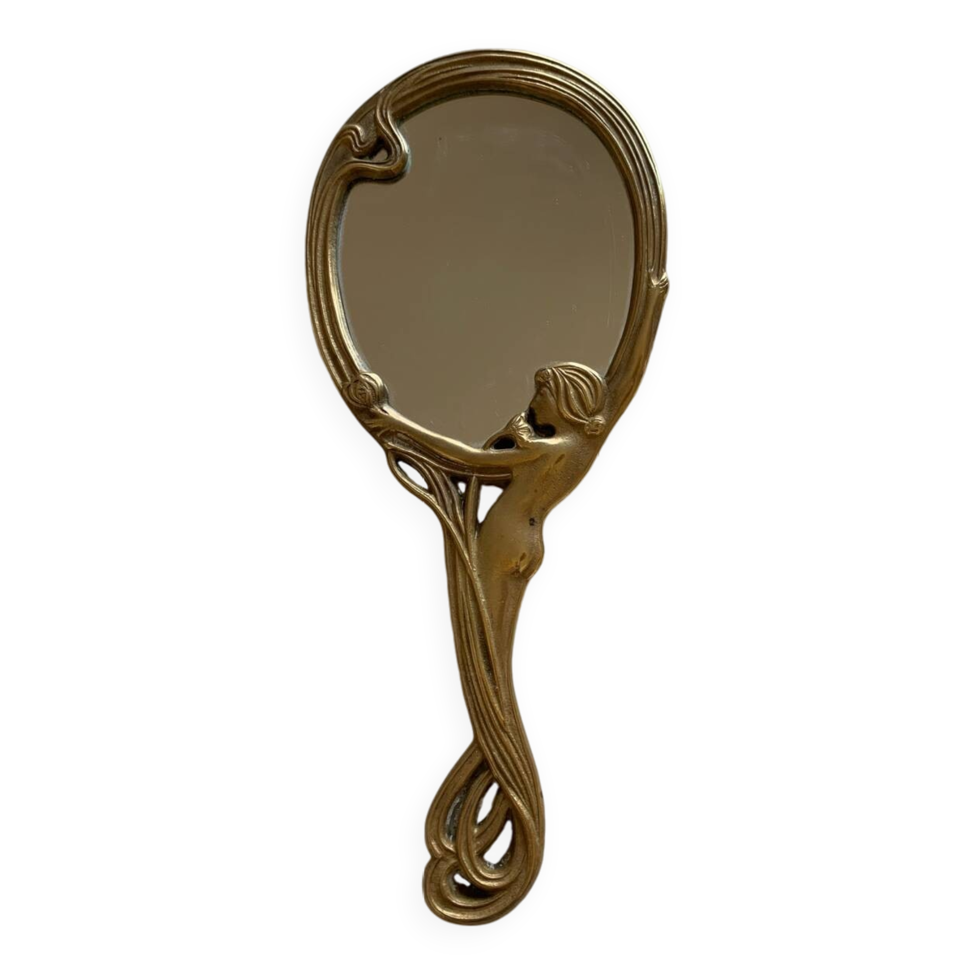 Art Nouveau brass mirror for women