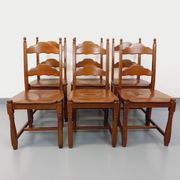 Set of 6 vintage brutalist chairs in oak wood from the 60s