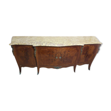 Buffet bas marquèterie bronze et dessus en marbre