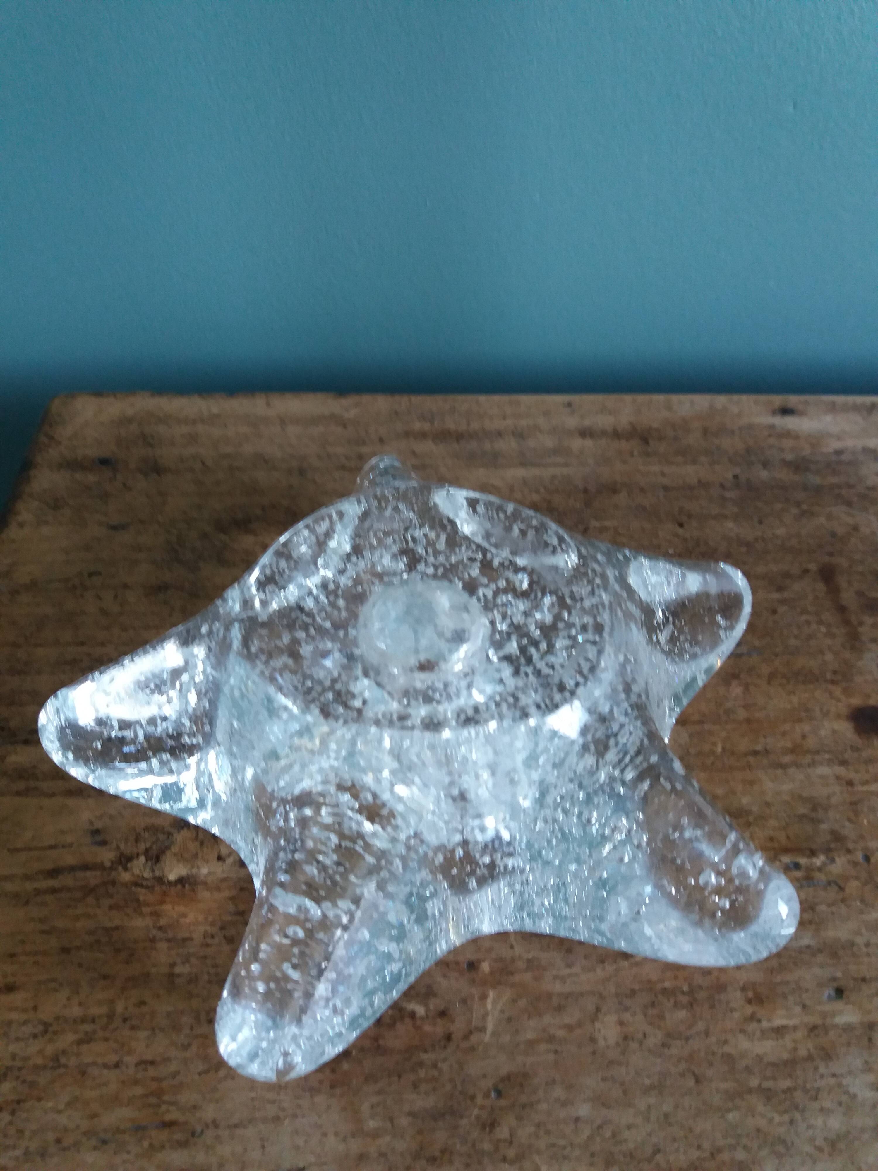 Star candle holder in glass or bubbled crystal, Biot style