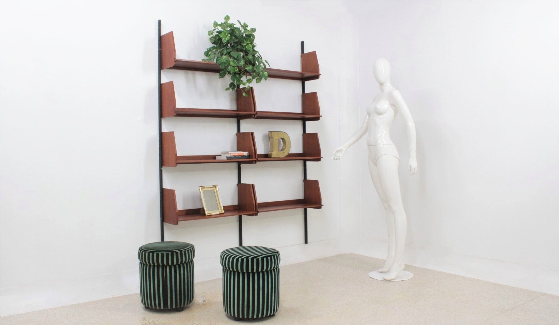 Mid century teak wall shelving unit 1950s