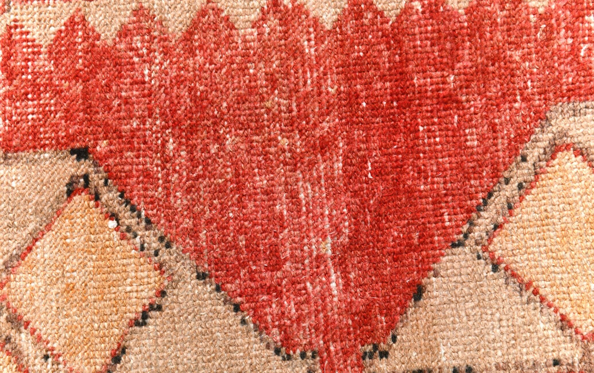 Turkish Red & Cream Oriental Vintage Runner Ruıg, 87x379Cm