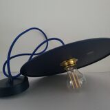 Midnight blue painted metal disc pendant light - blue textile cable