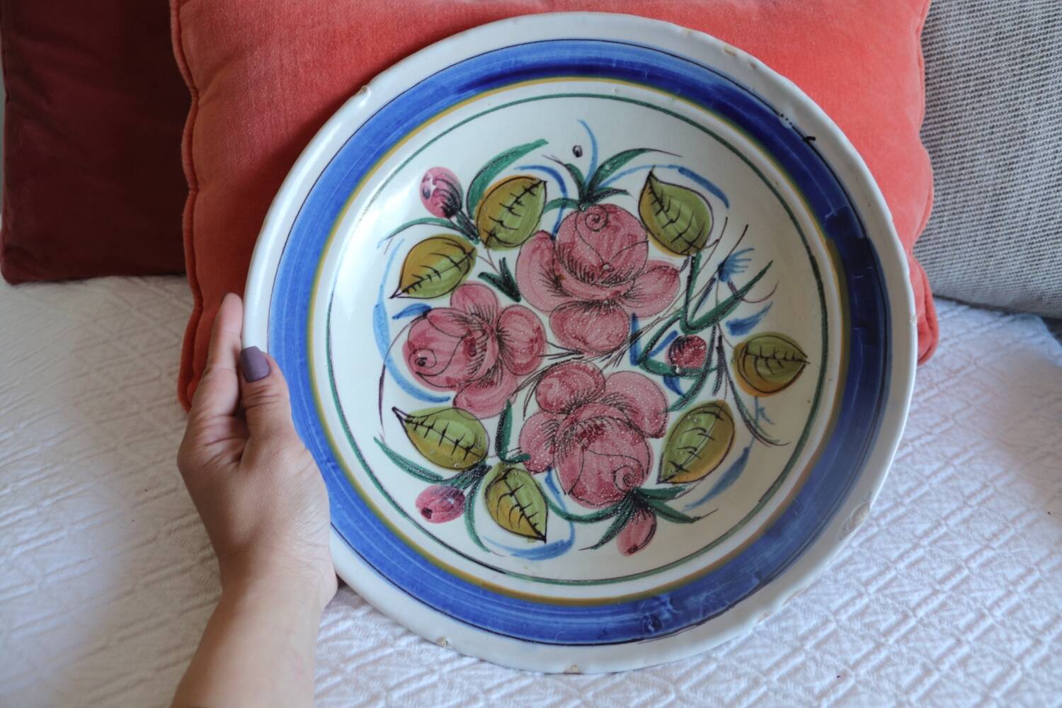 Large old ceramic and rose dish