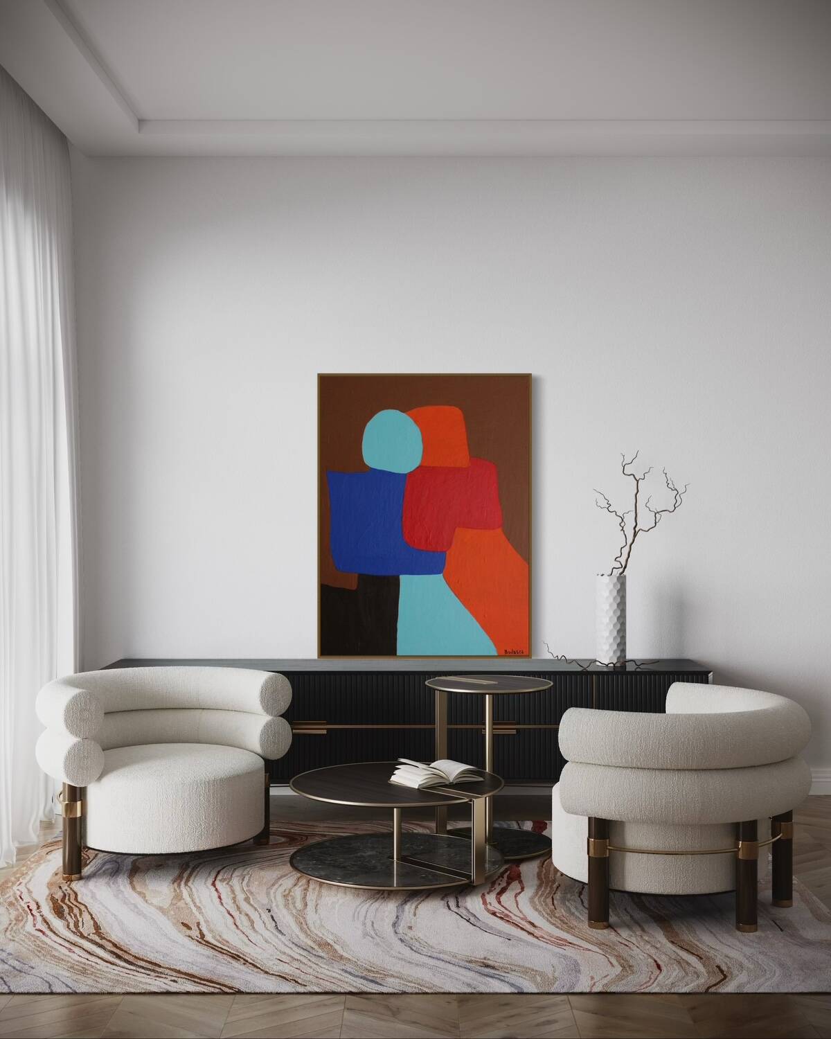 Peinture figurative minimaliste " A hug" 100x81cm