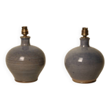 Pair of blue-glazed stoneware lamps