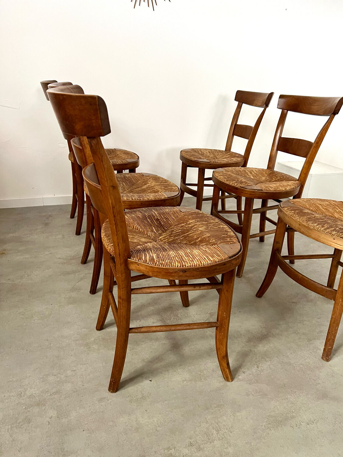 Lot de 6 chaises de ferme rustique début XX eme en bois / bistrot
