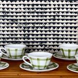 5 cups and saucers vichy 1950