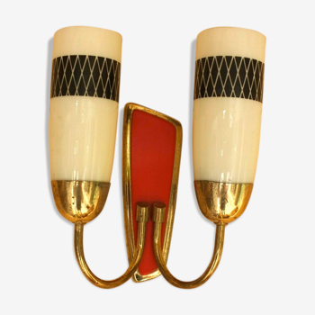 Double sconce, decorated opaline, 1960