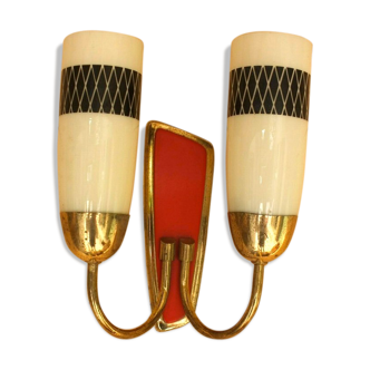 Double sconce, decorated opaline, 1960