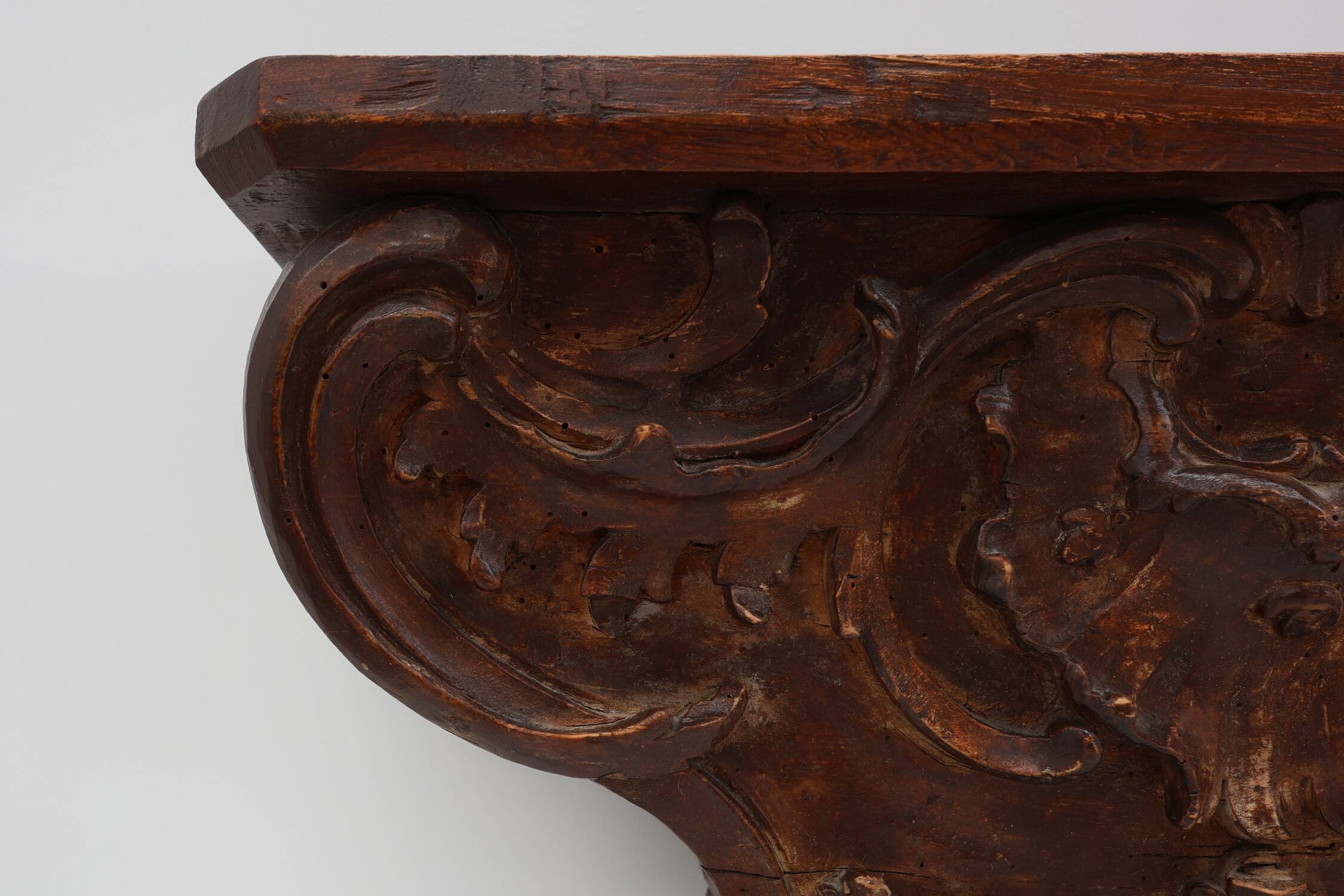Antique wooden wall mounted carved console, France ca. 1850