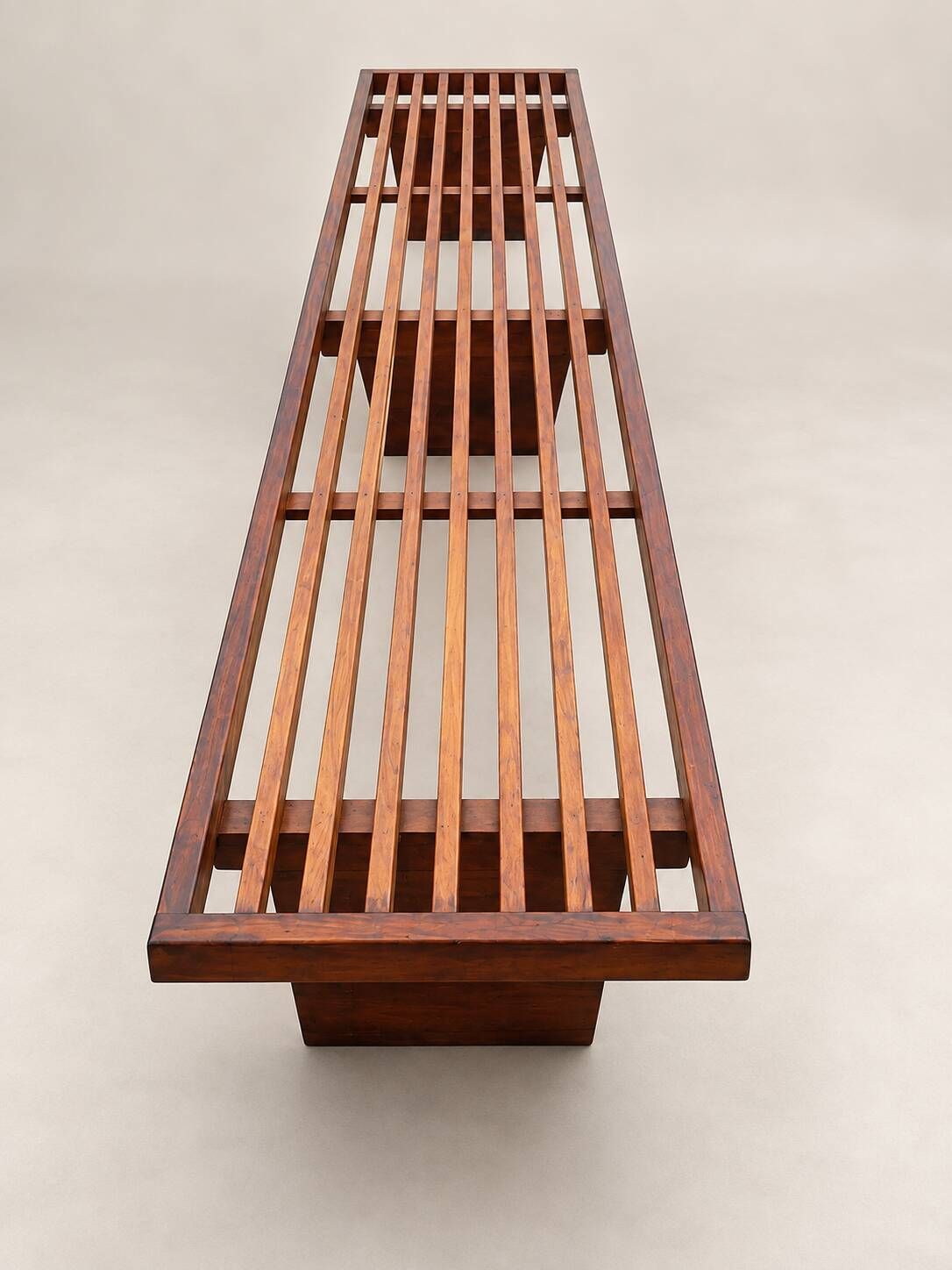 Vintage wooden slatted bench – 309 cm – Modernist design