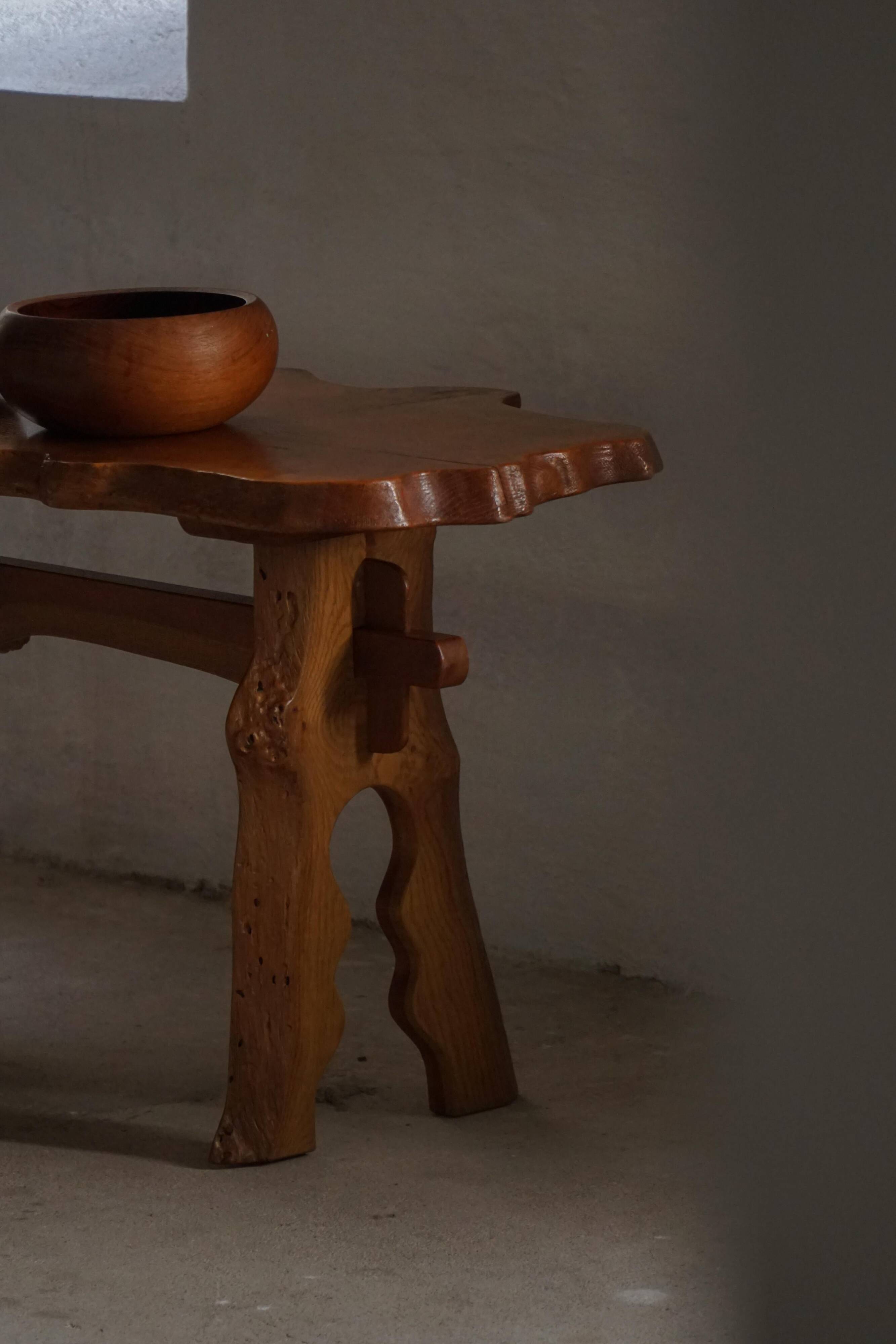 Mid-century Scandinavian coffee table made of solid elm wood, wabi-sabi style, 1960s.