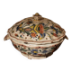 Antique French Faience Lidded Bowl Tureen Hand Painted with Flowers and Insects