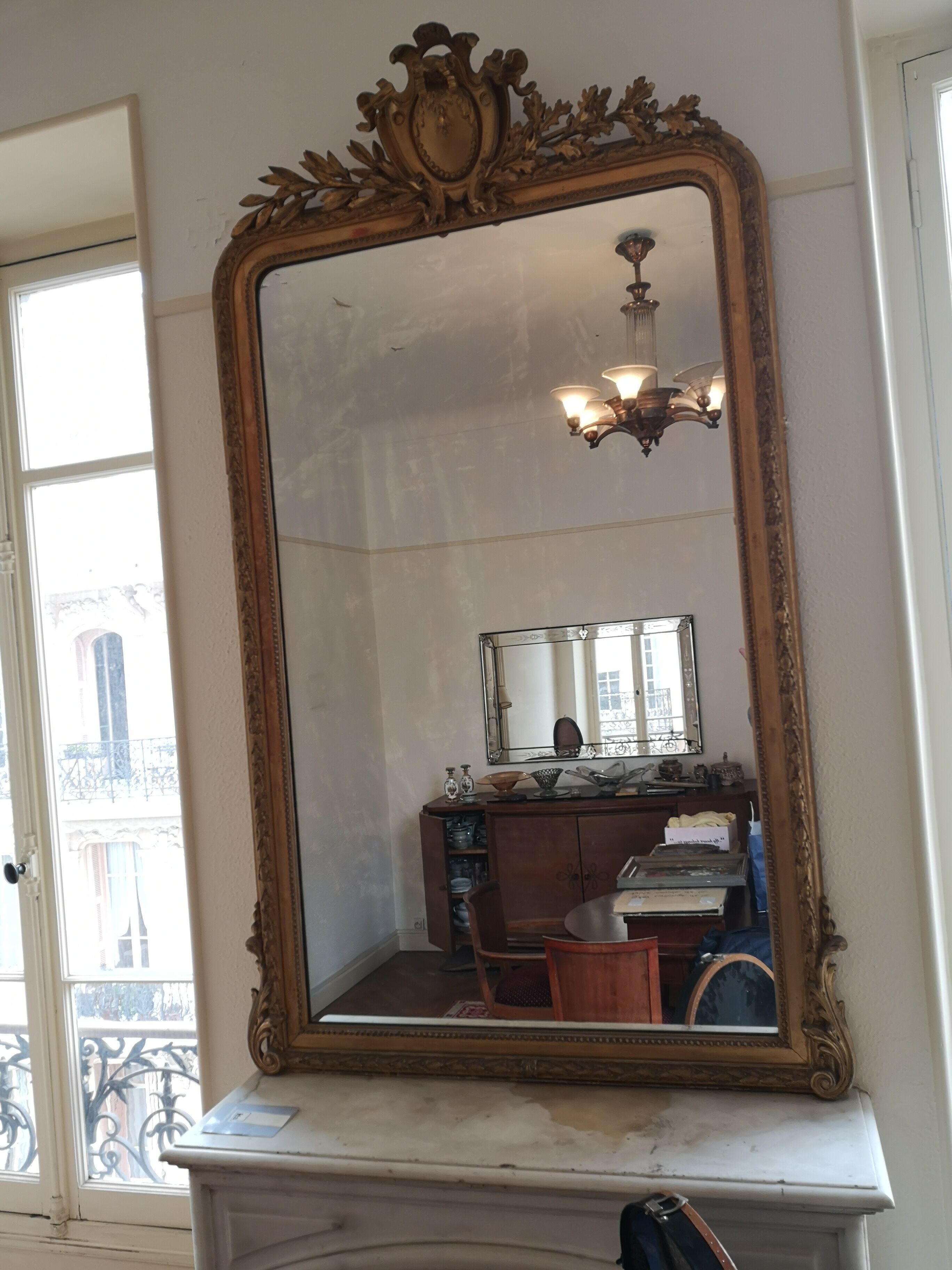 Golden wood fireplace mirror 190x110cm