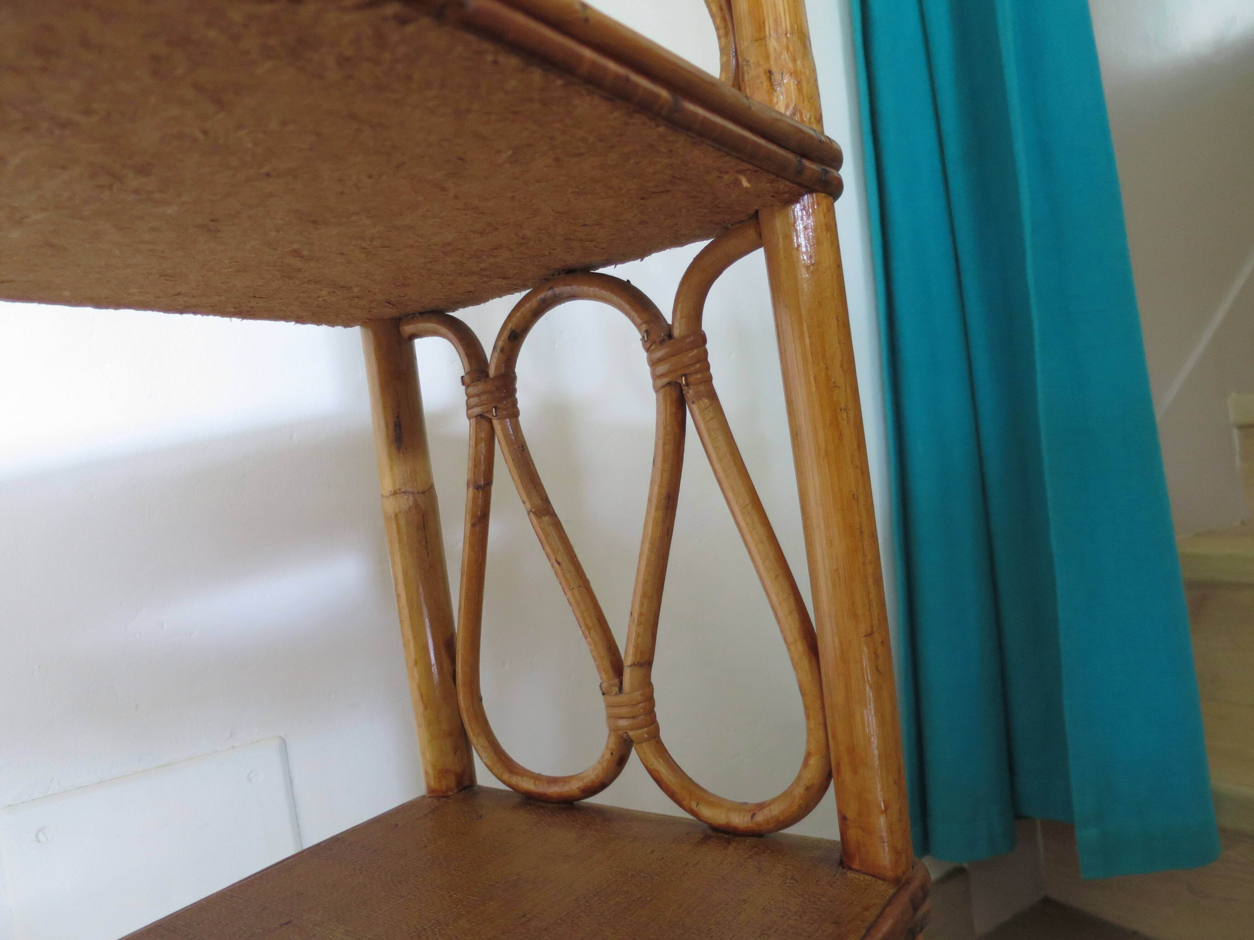 Wooden and rattan bookcase, 1970s-1980s
