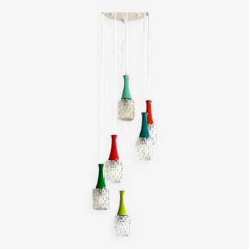 Grand lustre suspension cascade 6 couleurs métal peint et globes en verre design seventies LAMP-7119