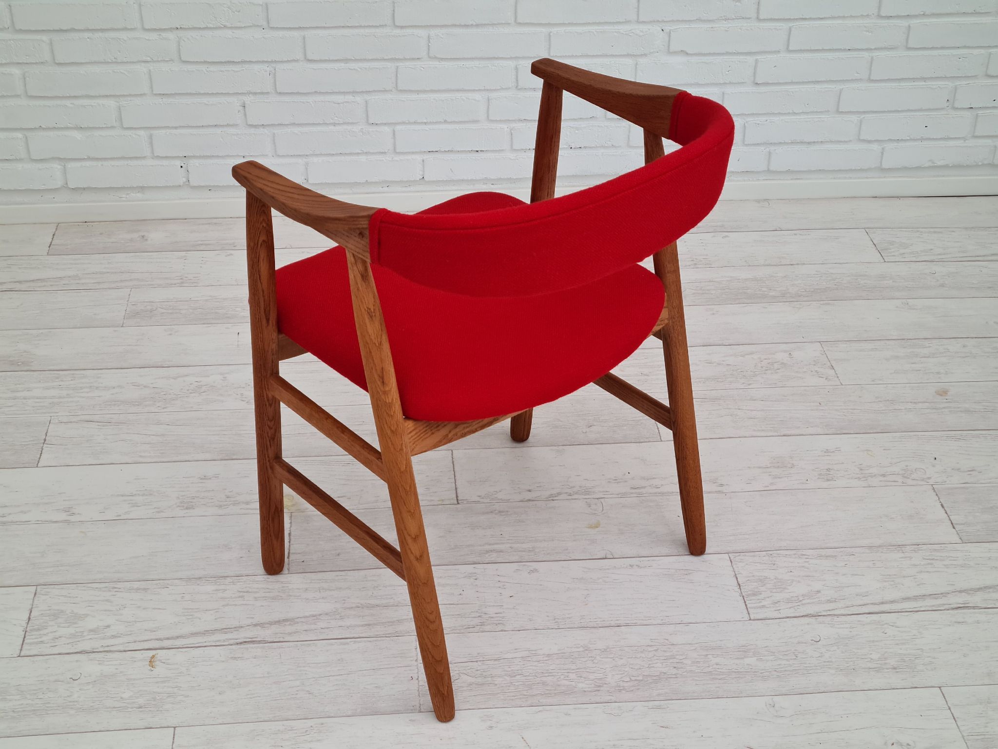Danish armchair, 70s, reupholstered, kvadrat furniture wool, oak wood