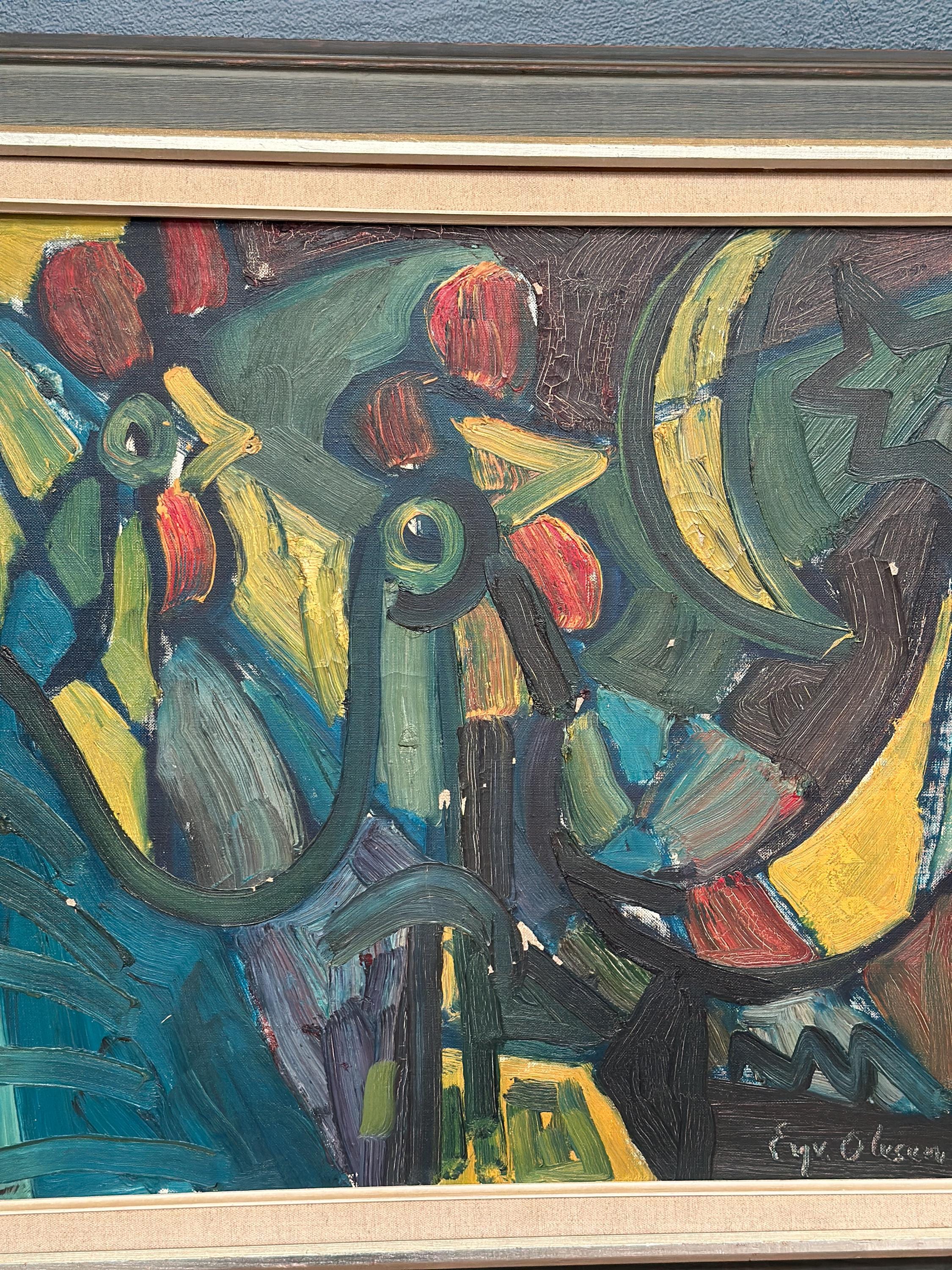 Original Danish Oil on Canvas – “Chicken Composition” by Eyvind Olesen