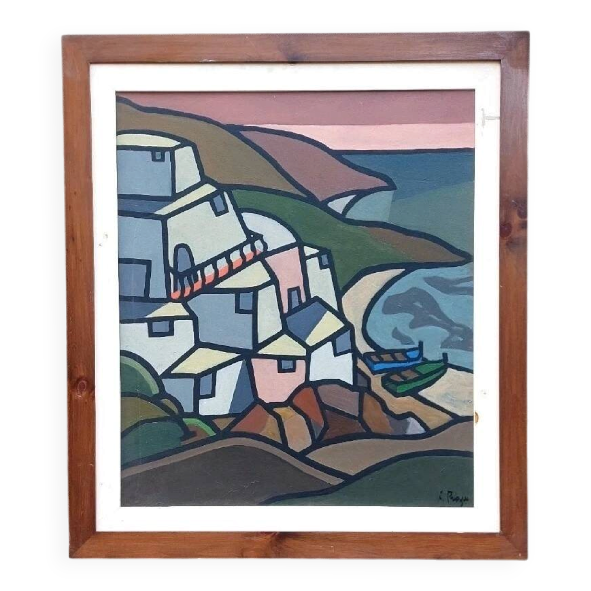 Peinture À L’Huile Sur Toile « Scène De Pêche » Franco Prayer (1924) 70 x 6