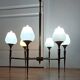 Chandelier in gilded brass and white opalines with 6 lights 1960.
