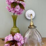Elbow wall lamp with vintage holophane glass shade