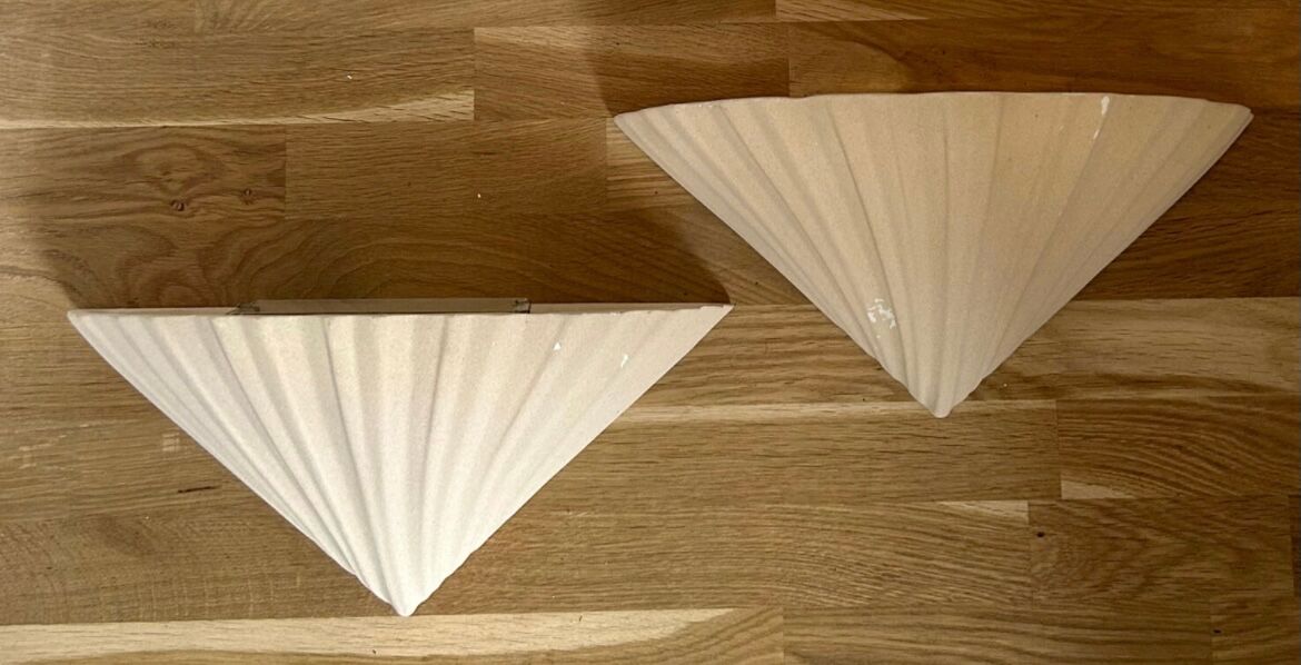 Pair of vintage beige shell wall lamp, France 1970