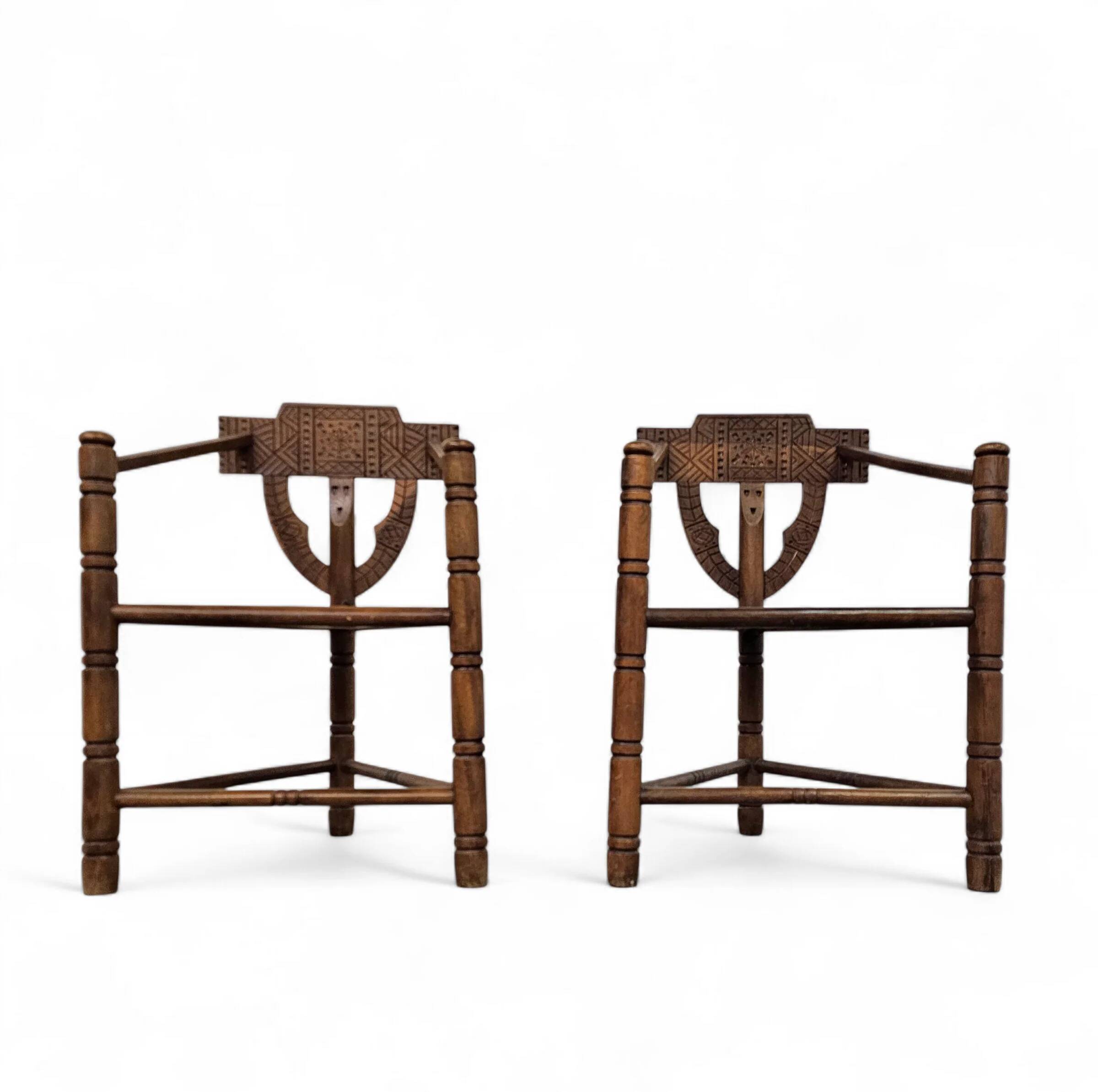 Carved Swedish monk chairs, style attributed to Bernhard Hoettger, made in Sweden, 1940s