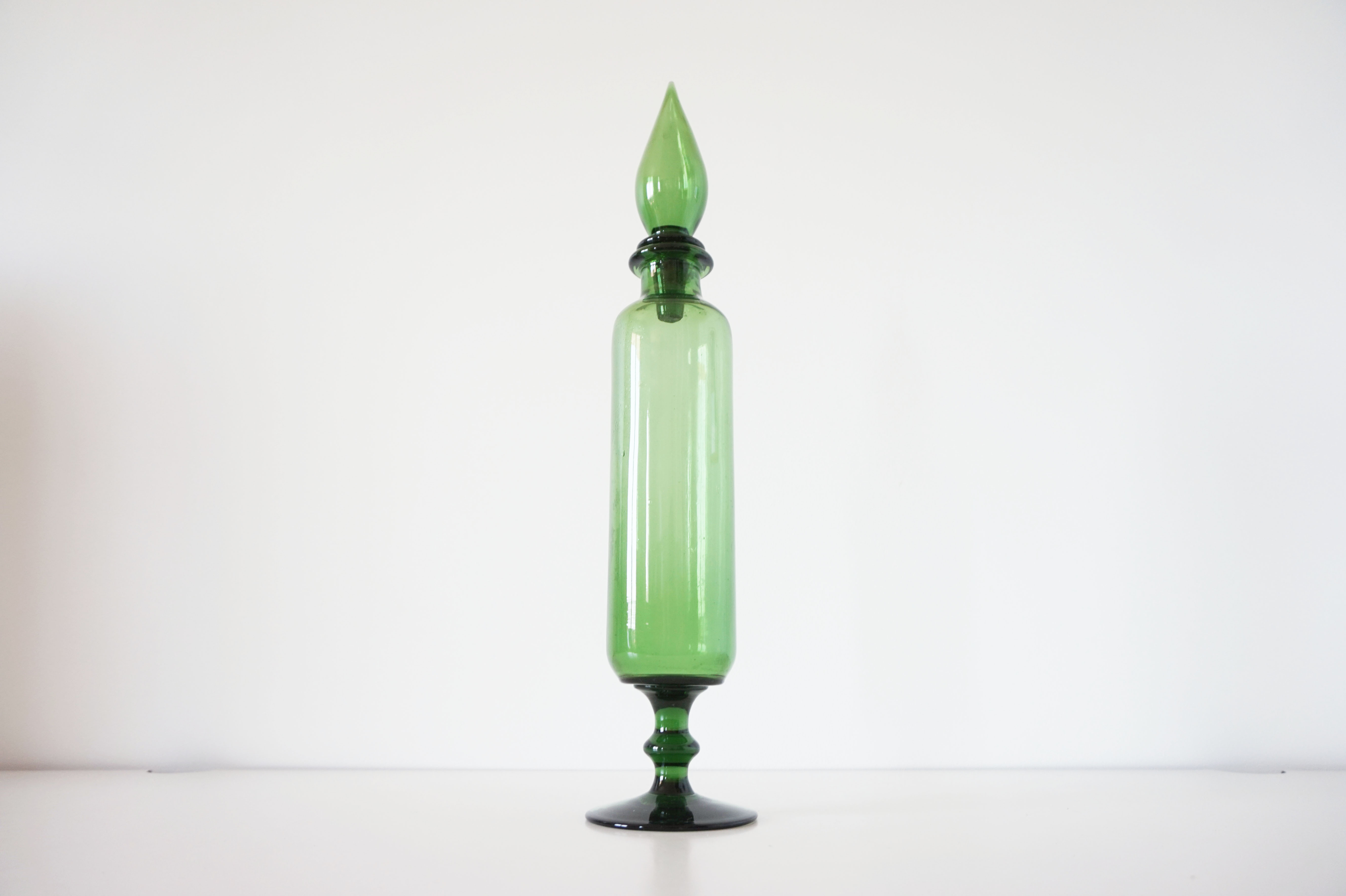 Italian decanter in green blown glass empoli