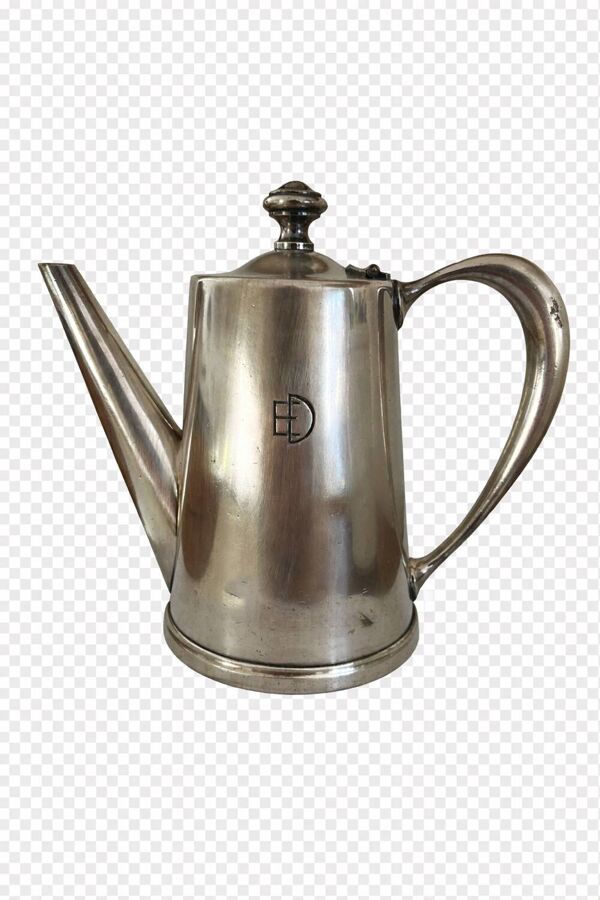 Cafetière ancienne Art déco en métal blanc argenté, vers 1930. Belle l