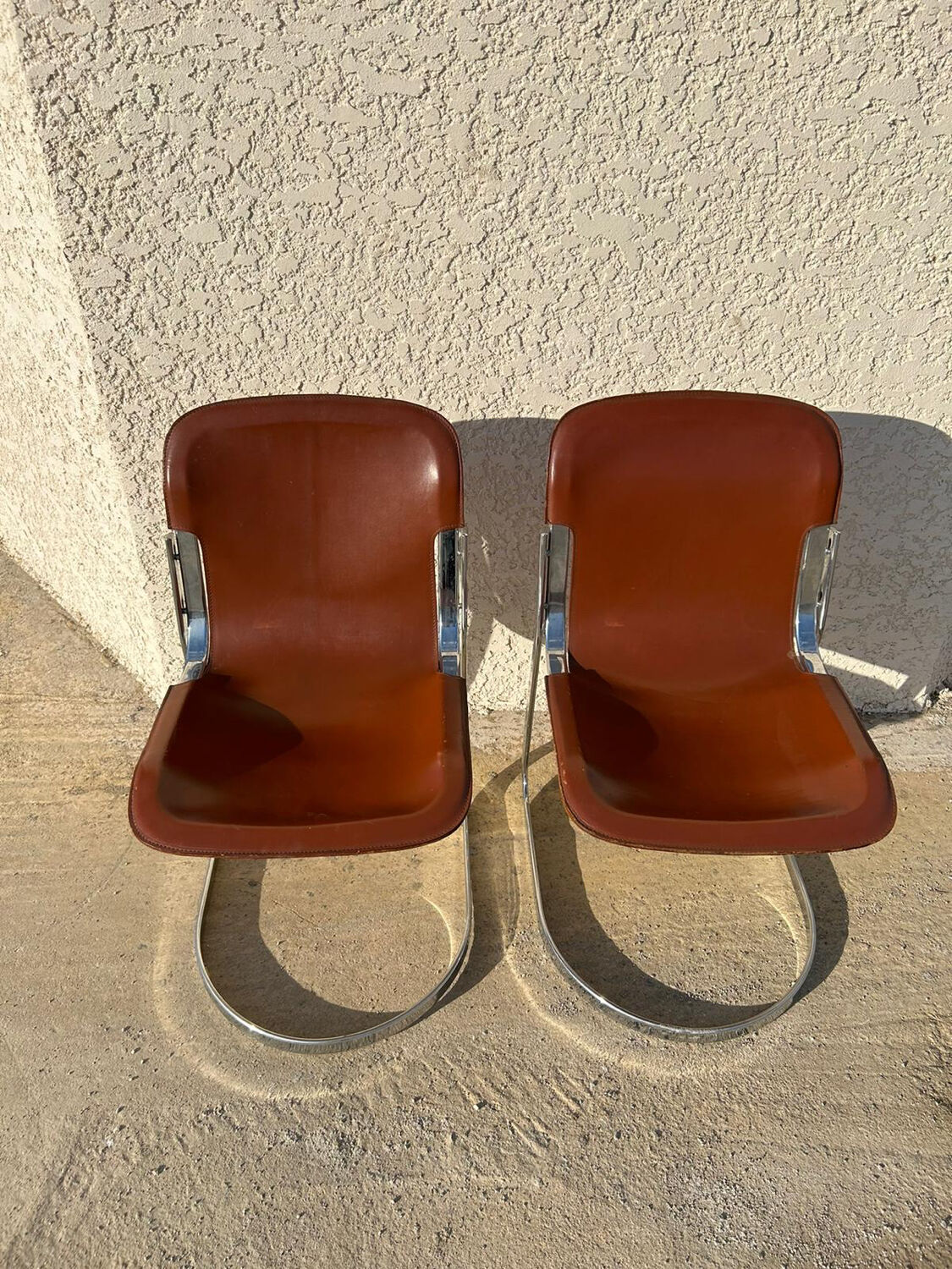 Pair of leather and chromed metal chairs year 70