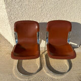 Paire de chaises cuir et métal chromé année 70