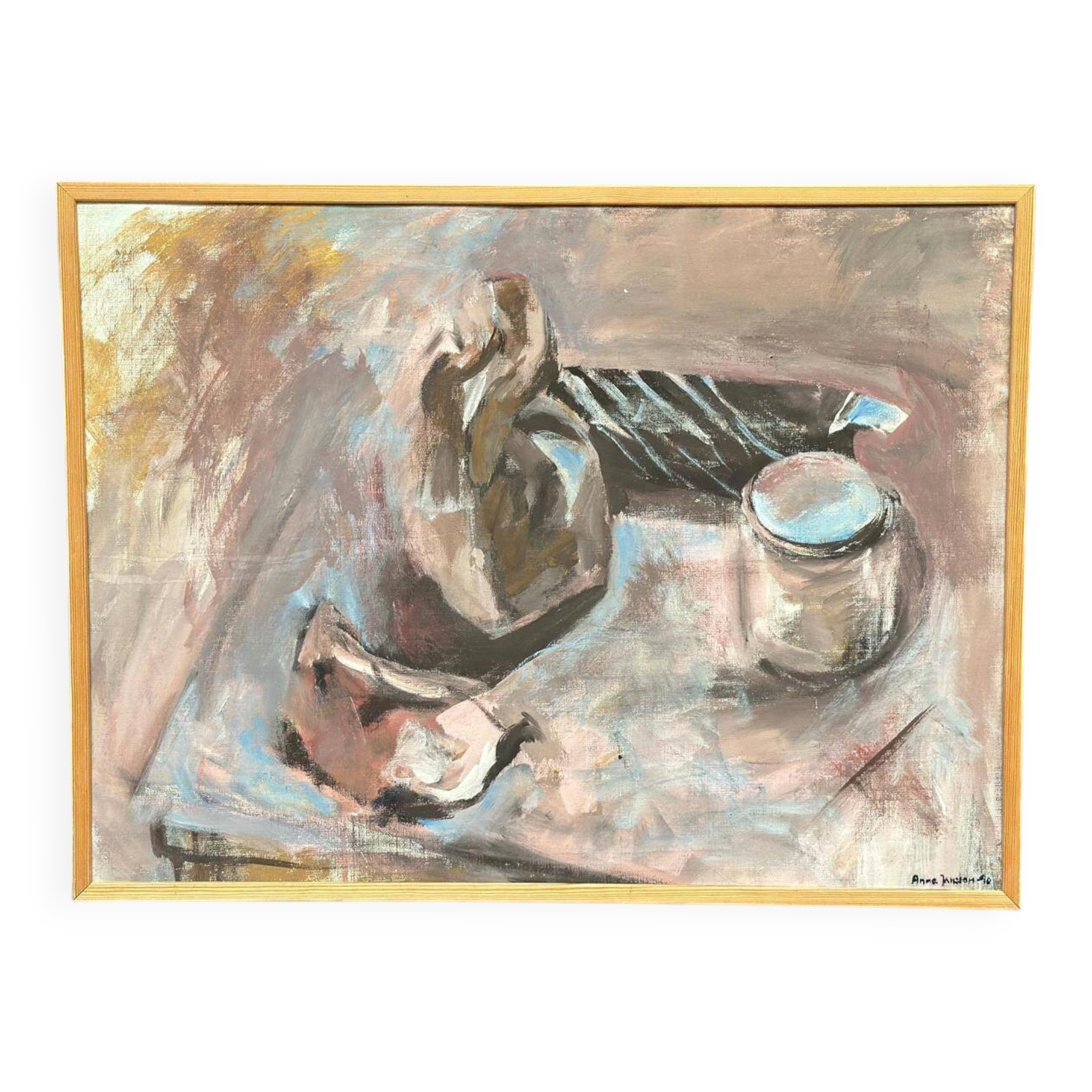 Original Swedish Oil On Canvas – “Stilleben” By Anna Jonsson – Vintage & Framed – 56.5 × 75.5 Cm (22.2" × 29.7")
