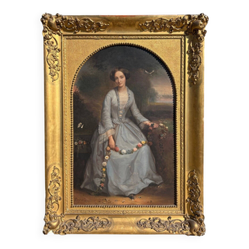 Pierre Dupuis (1833-1915) - Portrait d'une jeune fille aux fleurs peinture
