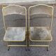 2 folding opera theatre chairs in gold-plated steel and beige velvet, 1970