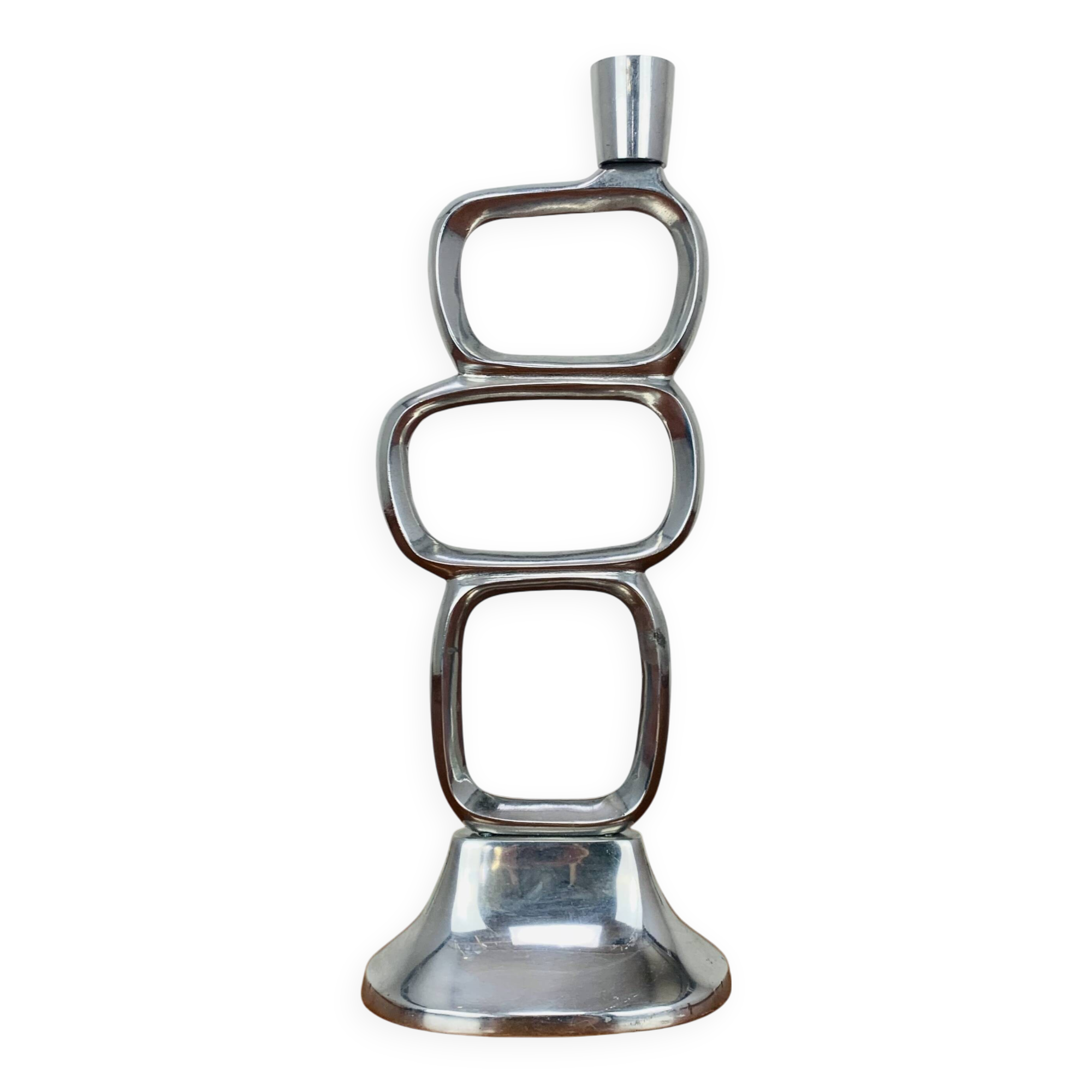 Matthew Hilton style aluminum circle candle holder, vintage design