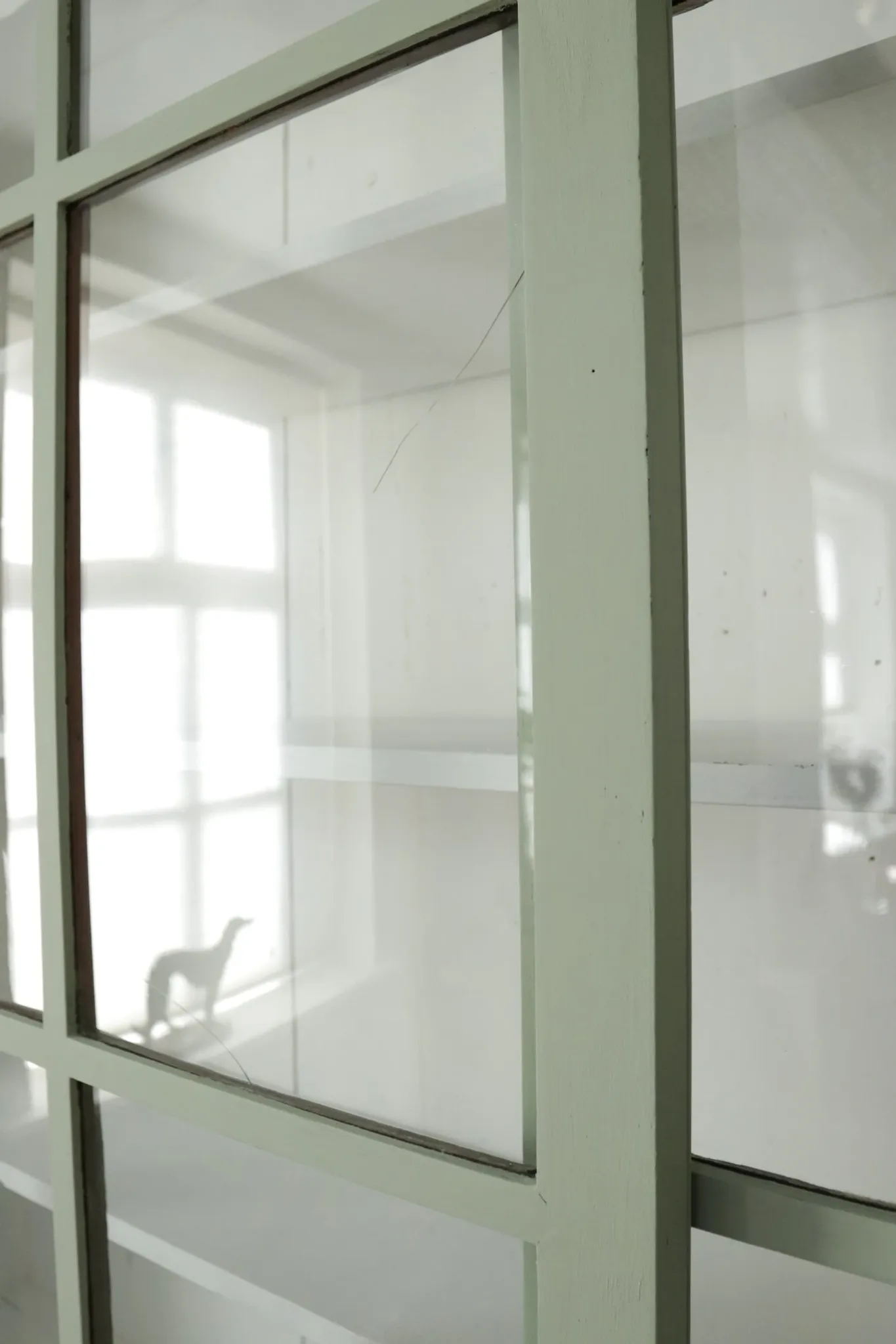 Large green display cabinet with sliding doors – two-part buffet, 219 cm