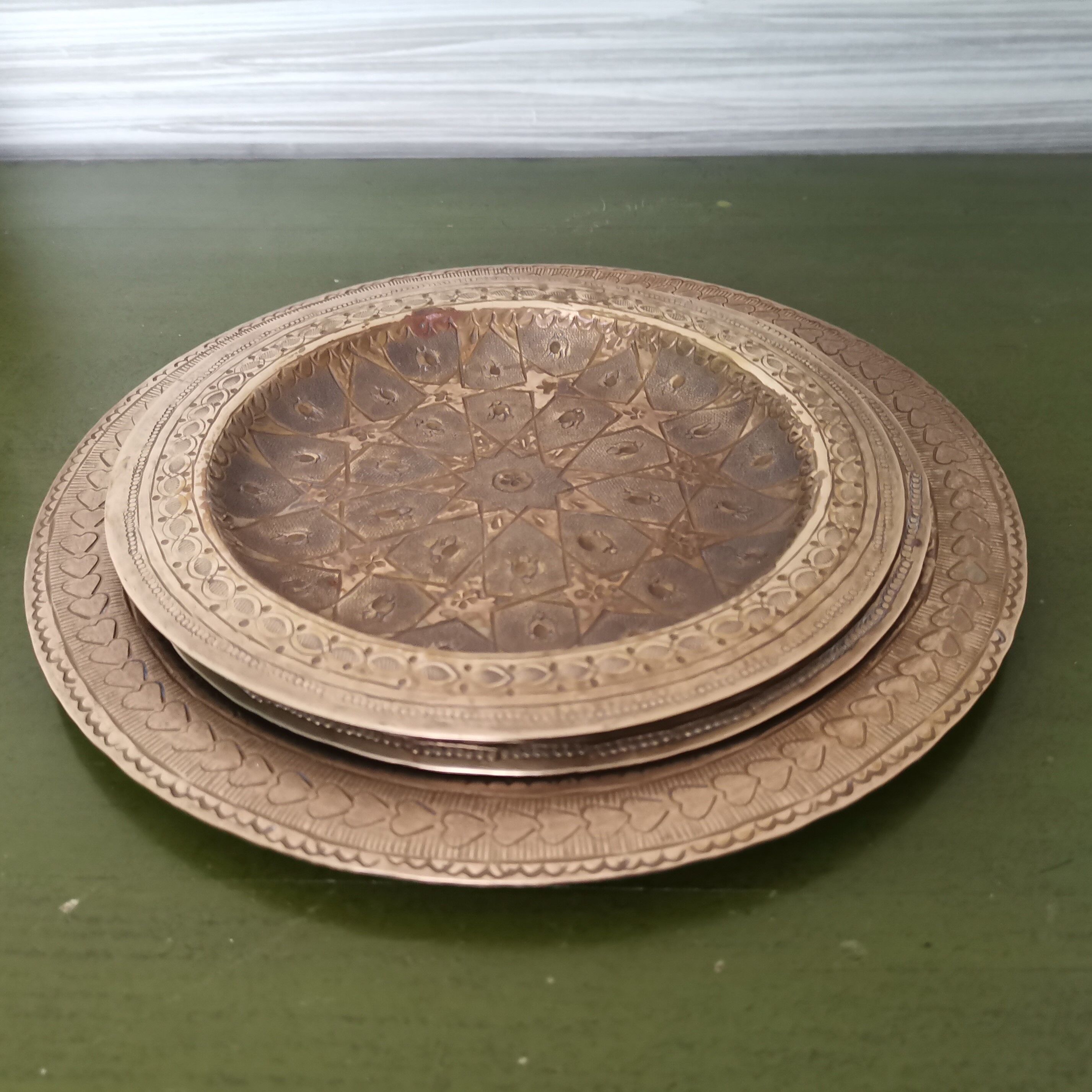 Set of 3 vintage moroccan brass decorative wall plates