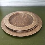 Set of 3 vintage moroccan brass decorative wall plates