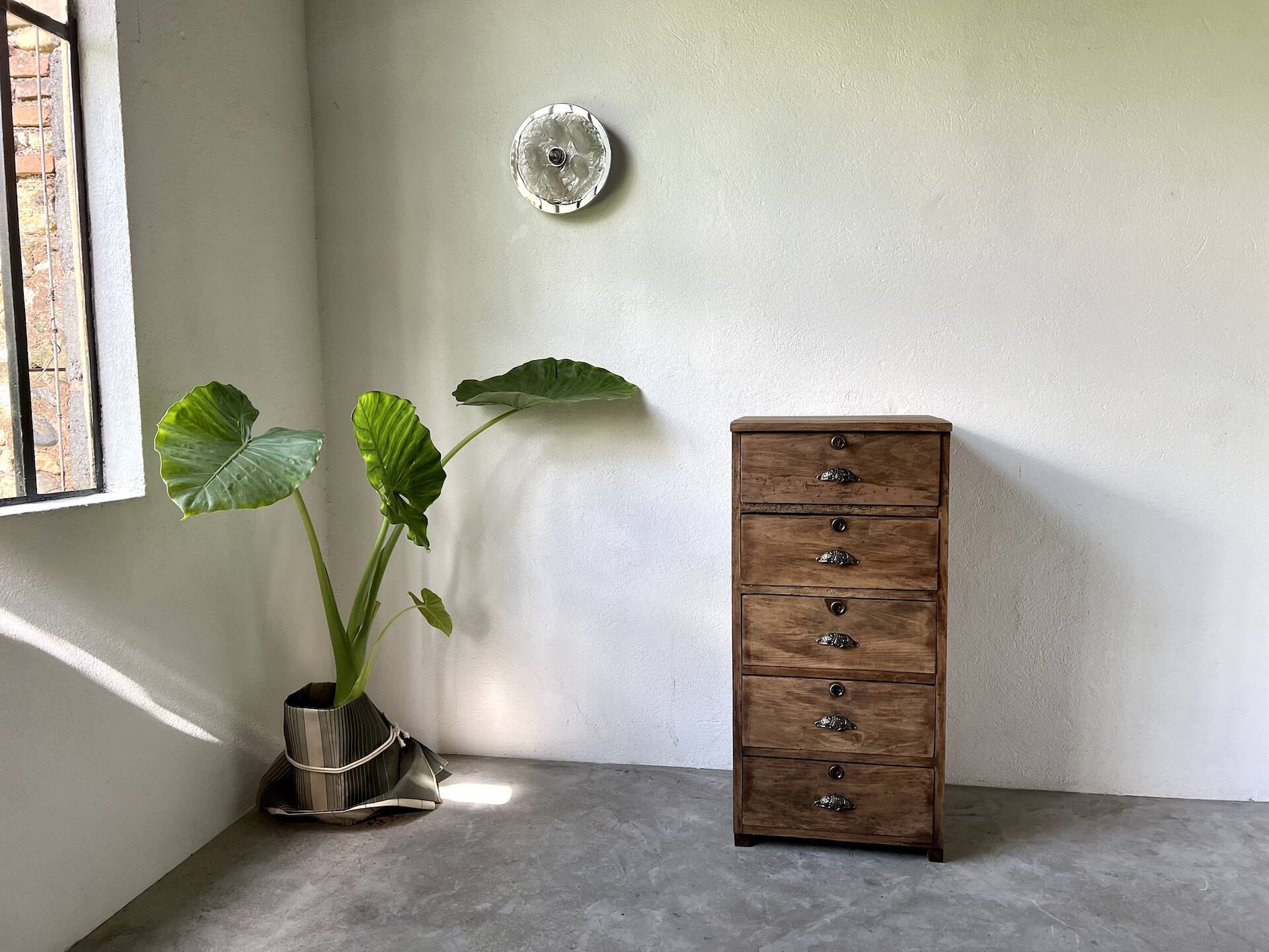 Small old vertical craft cabinet with 5 drawers