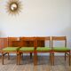 Set of 4 Scandinavian beech wood chairs, green wool, 1960.