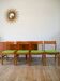 Set of 4 Scandinavian beech wood chairs, green wool, 1960.