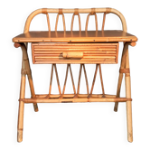 Vintage rattan and bamboo bedside table.