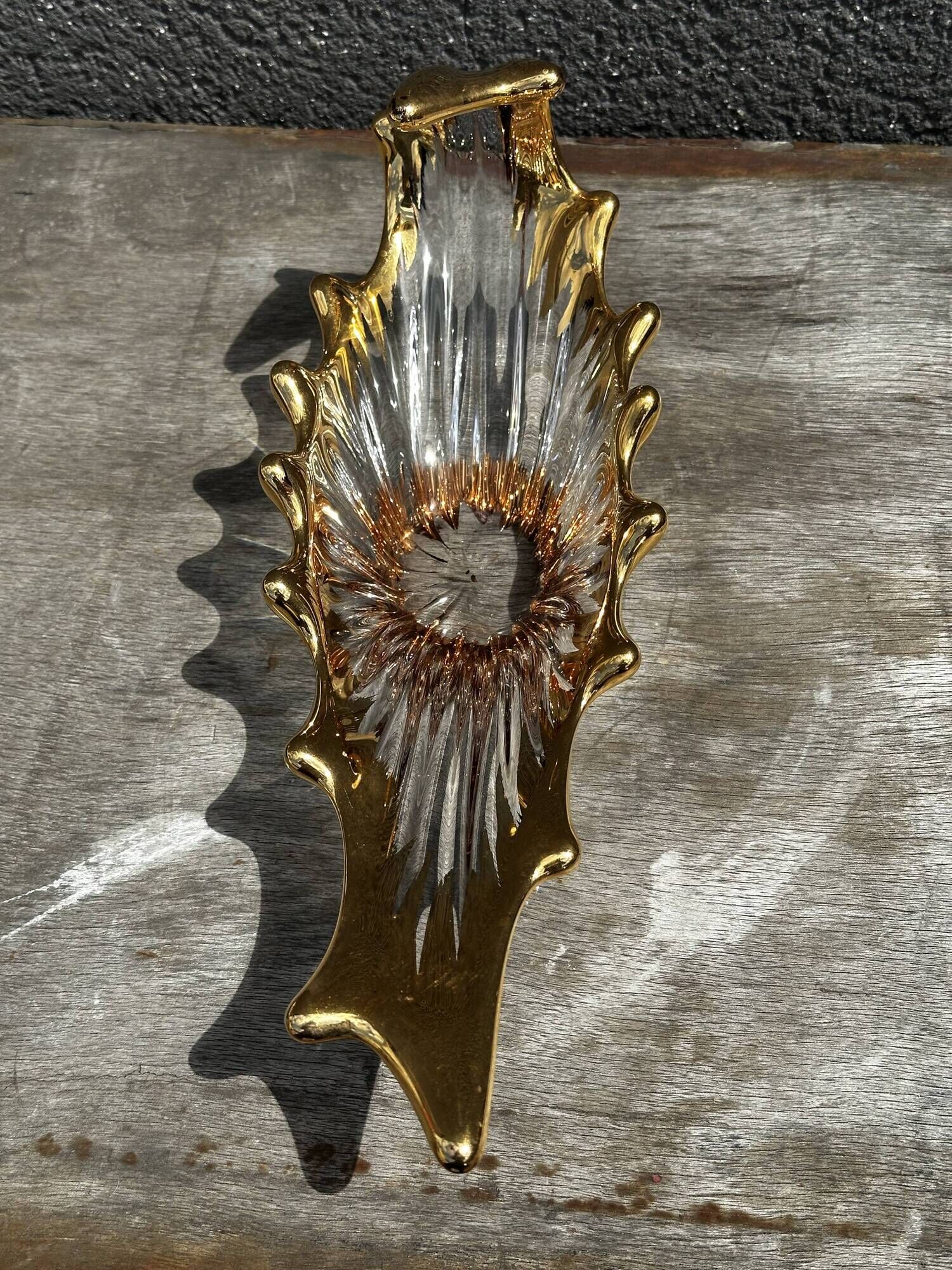 Centre de table / vide poche vintage cristal cofrac transparent et or - 60´