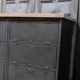Military furniture metal console with wooden top and 6 drawers