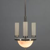 Art Deco Tubular Nickel Plated Chandelier, 1920s, Restored