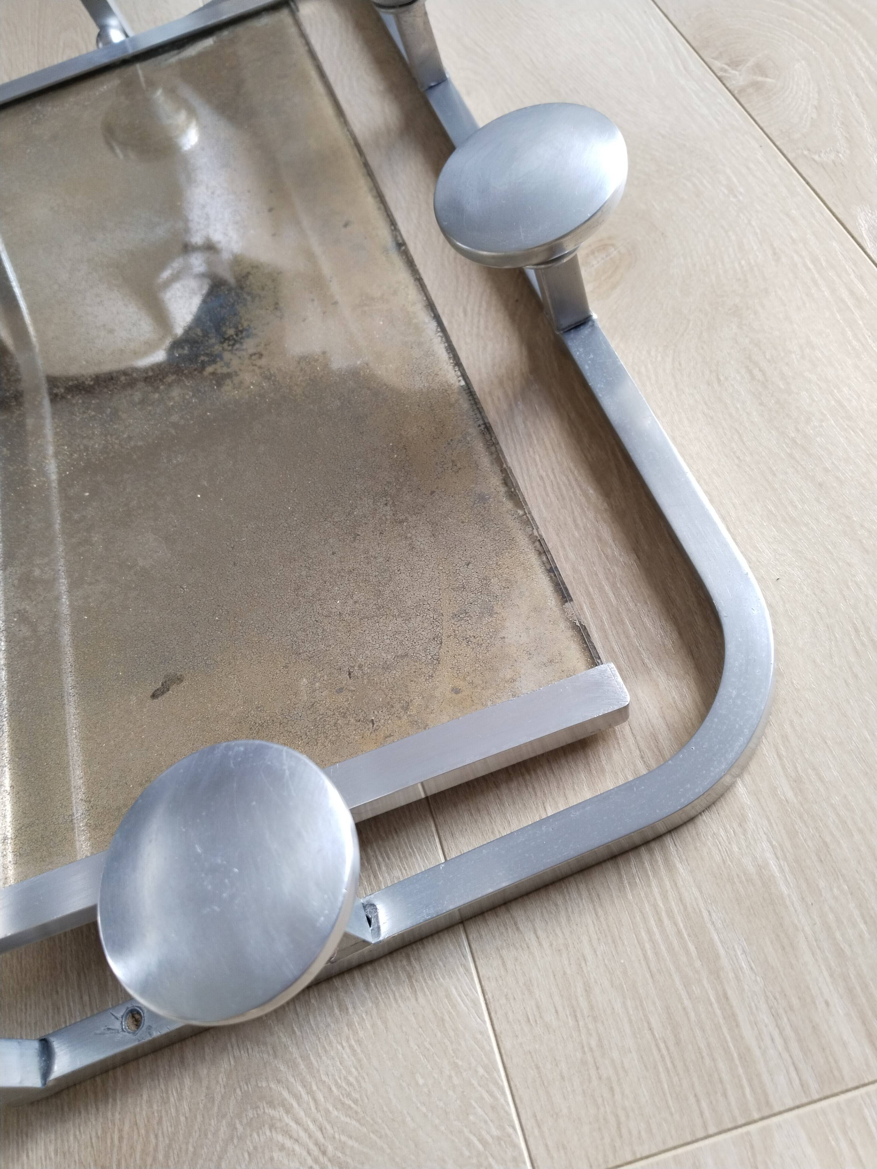 Coat rack in aluminum and mirror, vintage, Sncf style, luggage rack, hat rack