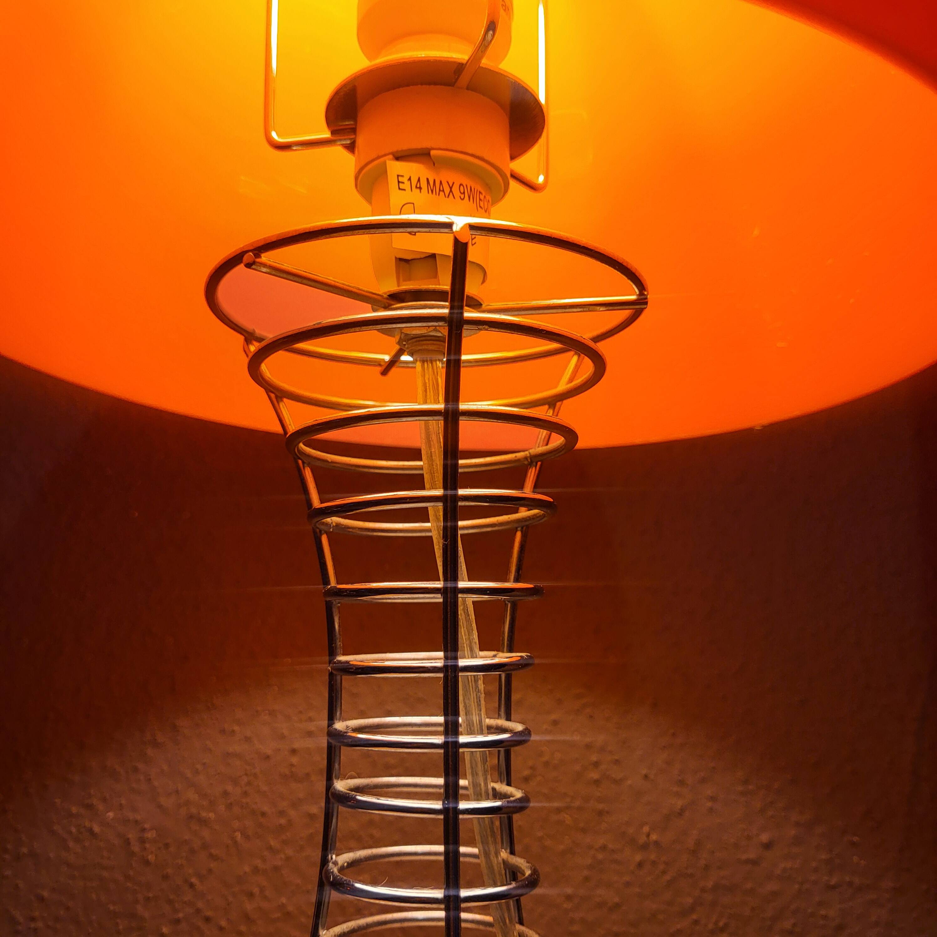 Lampe champignon orange et chrome,style Verner Panton,1970,80